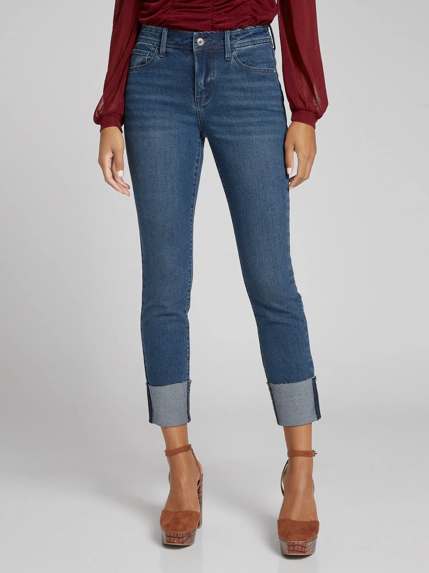 High-Waisted Wide-Cuff Super-Skinny Jeans - Dark Wash