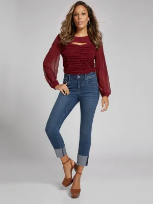 High-Waisted Wide-Cuff Super-Skinny Jeans - Dark Wash