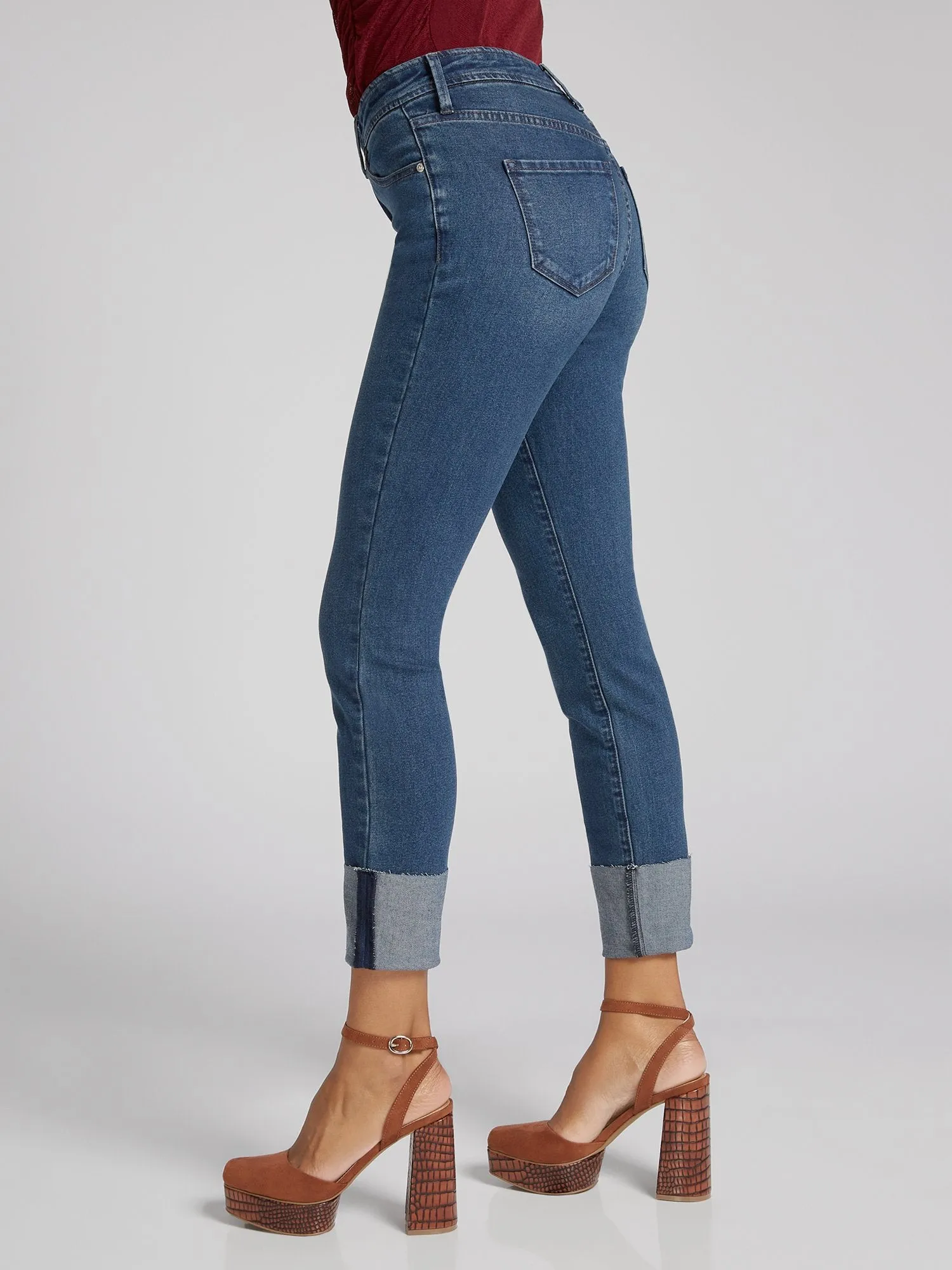 High-Waisted Wide-Cuff Super-Skinny Jeans - Dark Wash