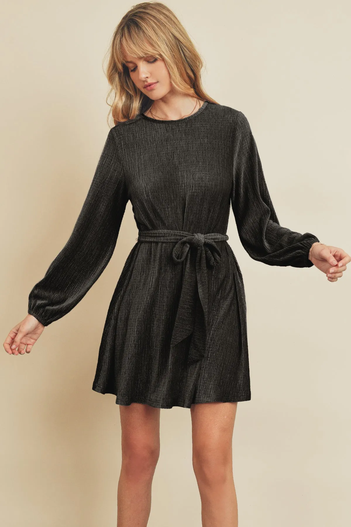Holly Velvet Belted Tunic in Black