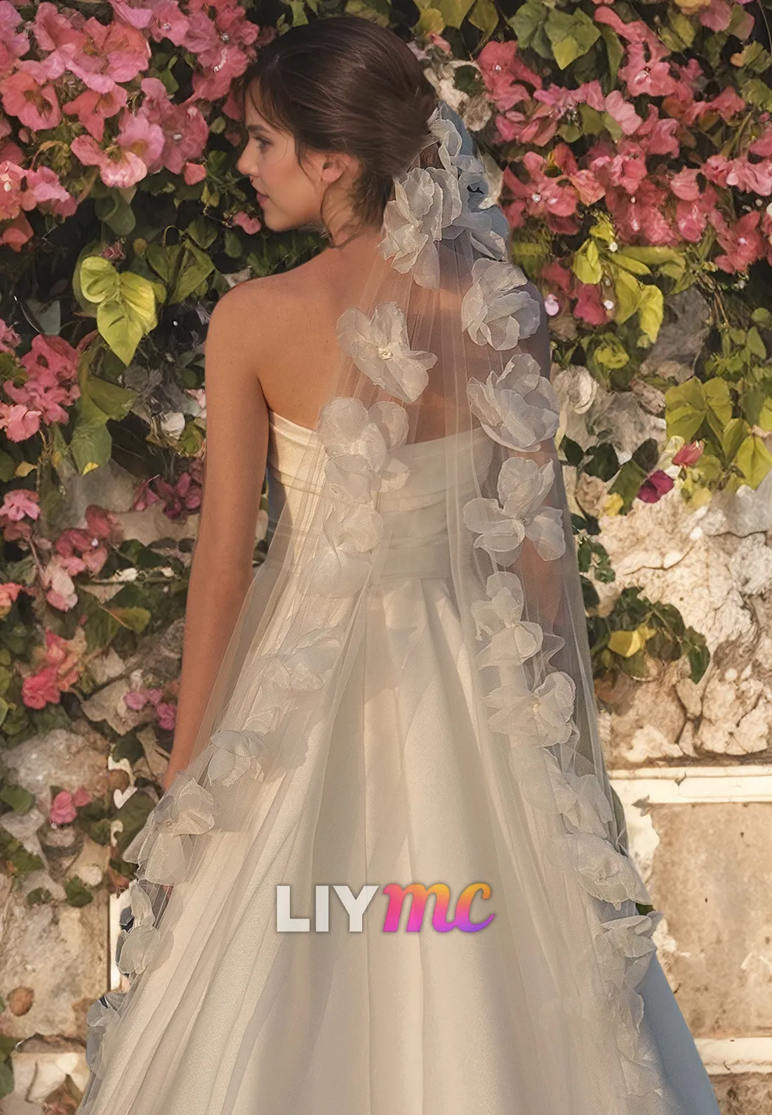 LW083 - Sheath/Column Strapless Ruched Satin Long Wedding Dress With Train
