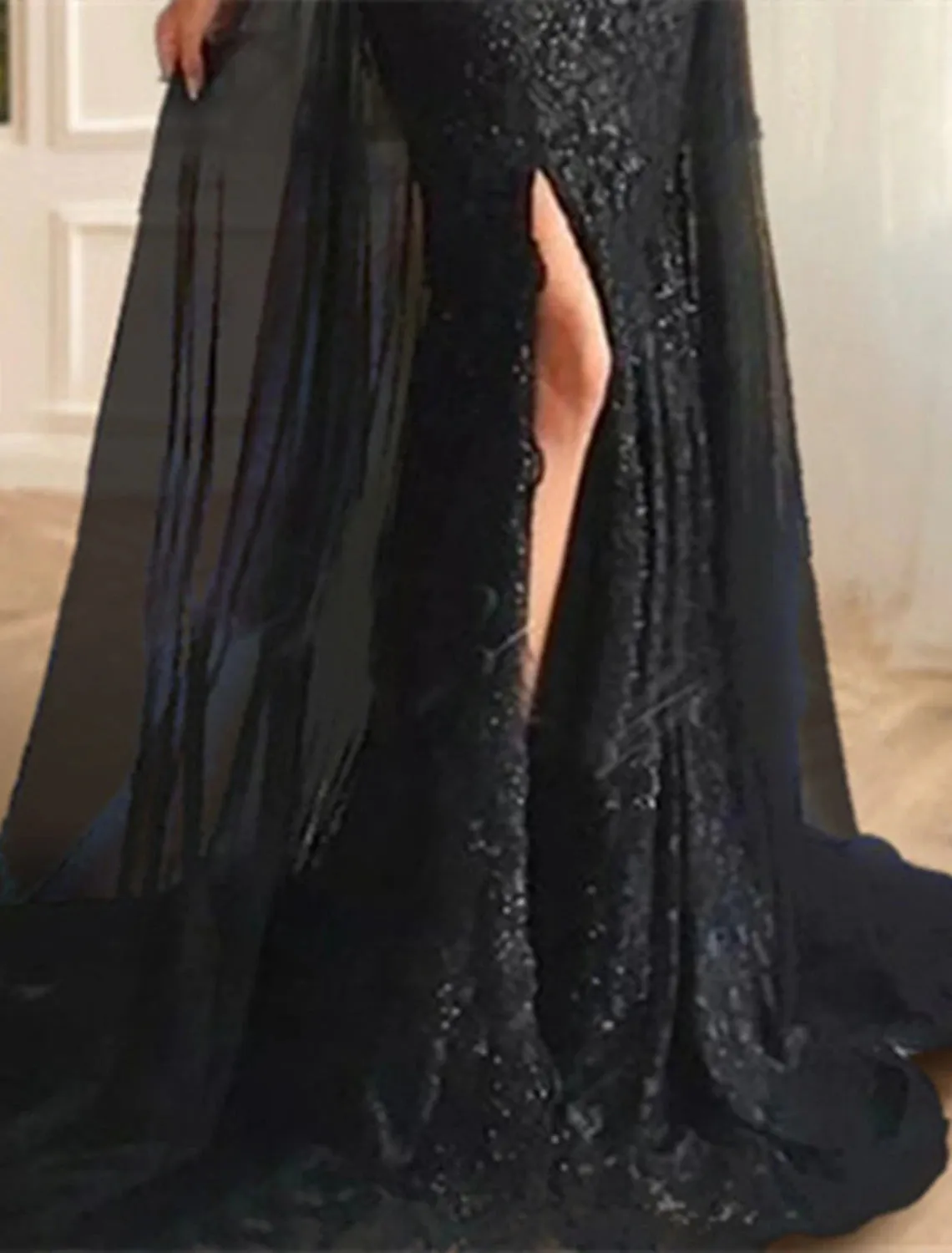 Mermaid / Trumpet Evening Gown Floral Dress Formal Wedding Sweep / Brush Train Long Sleeve Off Shoulder Fall Wedding Reception Chiffon with Slit Appliques