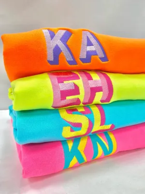 Neon Embroidered 3D Initials Sweatshirt PREORDER