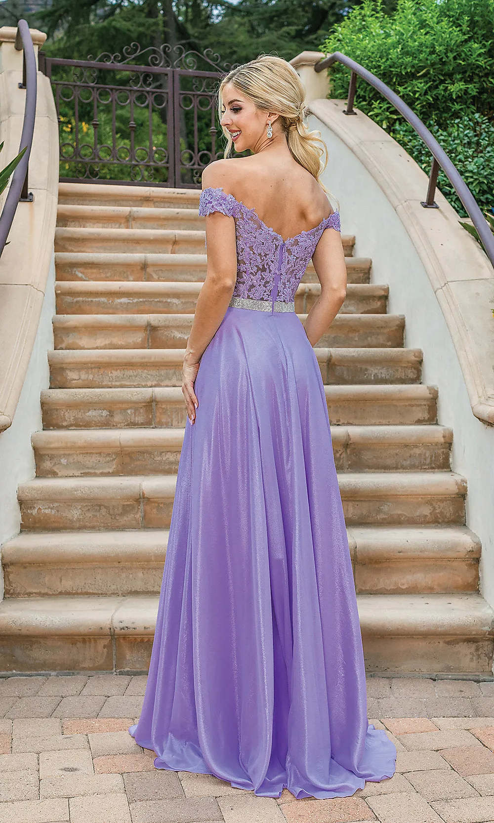 Off-the-Shoulder Long Metallic A-Line Prom Dress