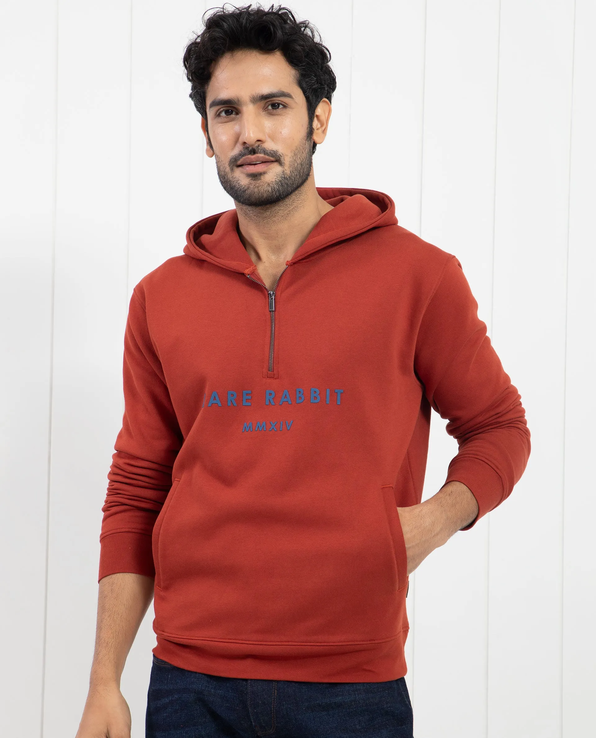 Rare Rabbit Men'S Lorall Brown Sweatshirt Full Sleeves Solid