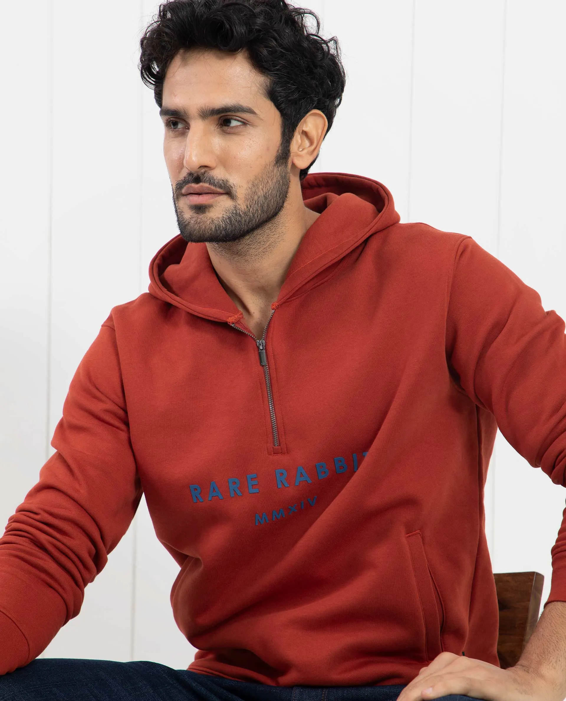 Rare Rabbit Men'S Lorall Brown Sweatshirt Full Sleeves Solid