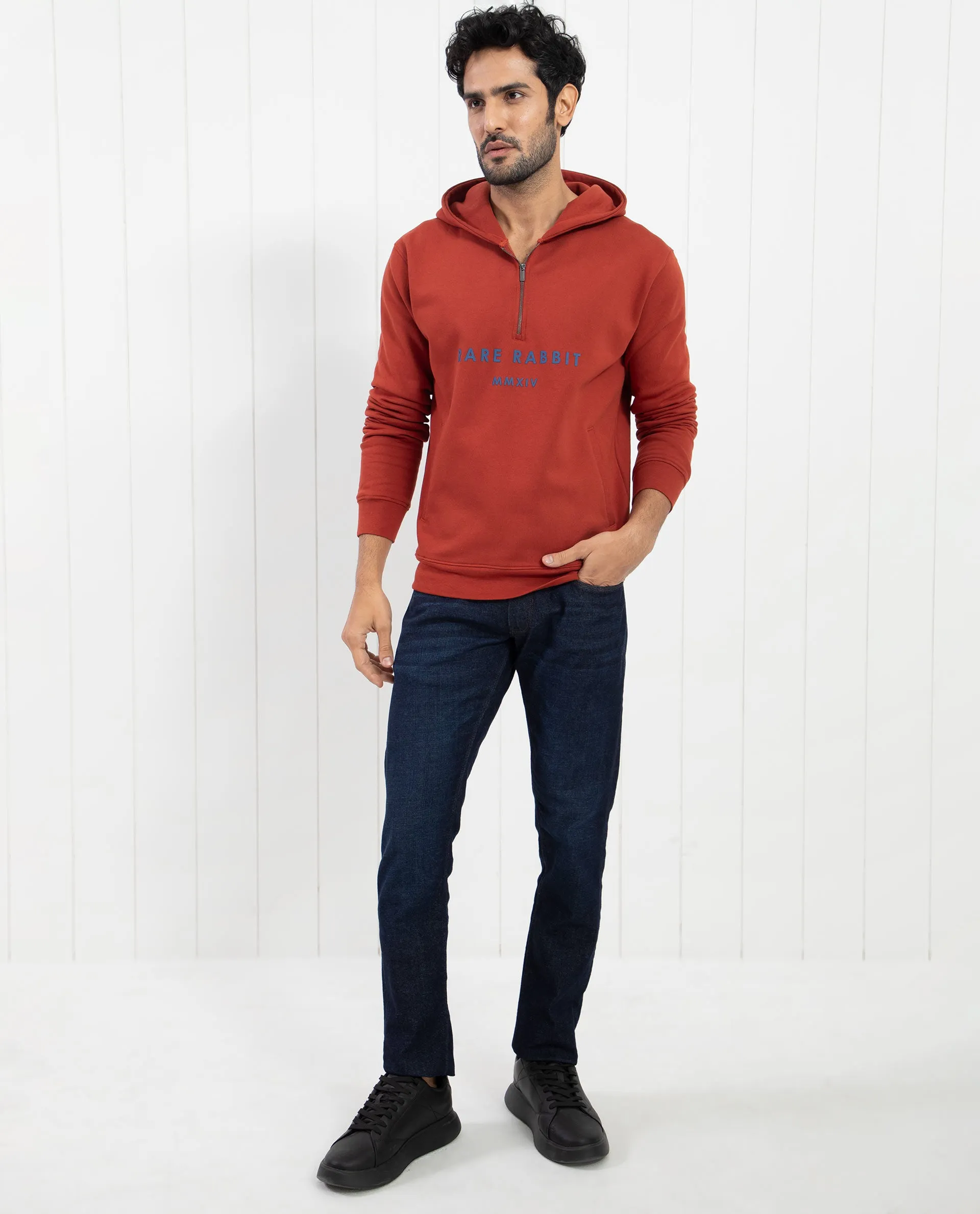Rare Rabbit Men'S Lorall Brown Sweatshirt Full Sleeves Solid