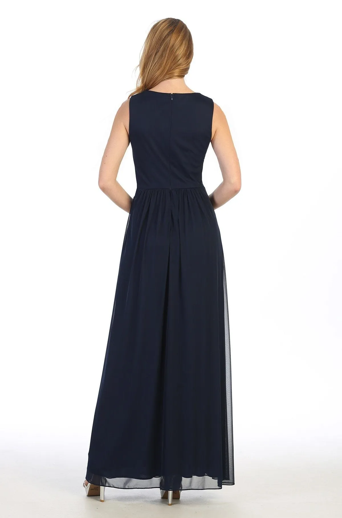 Ruched Long A-line Sleeveless Chiffon Dress by Celavie 6474