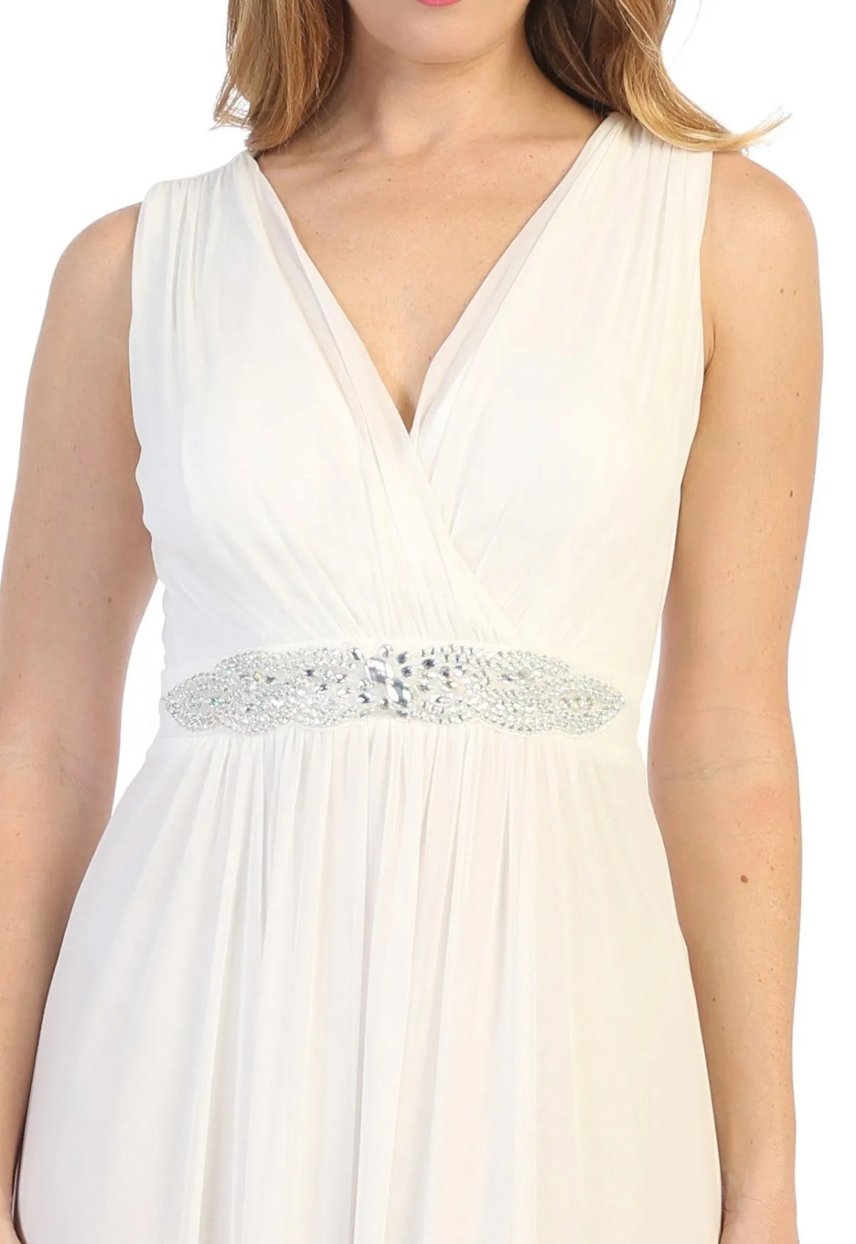 Ruched Long A-line Sleeveless Chiffon Dress by Celavie 6474
