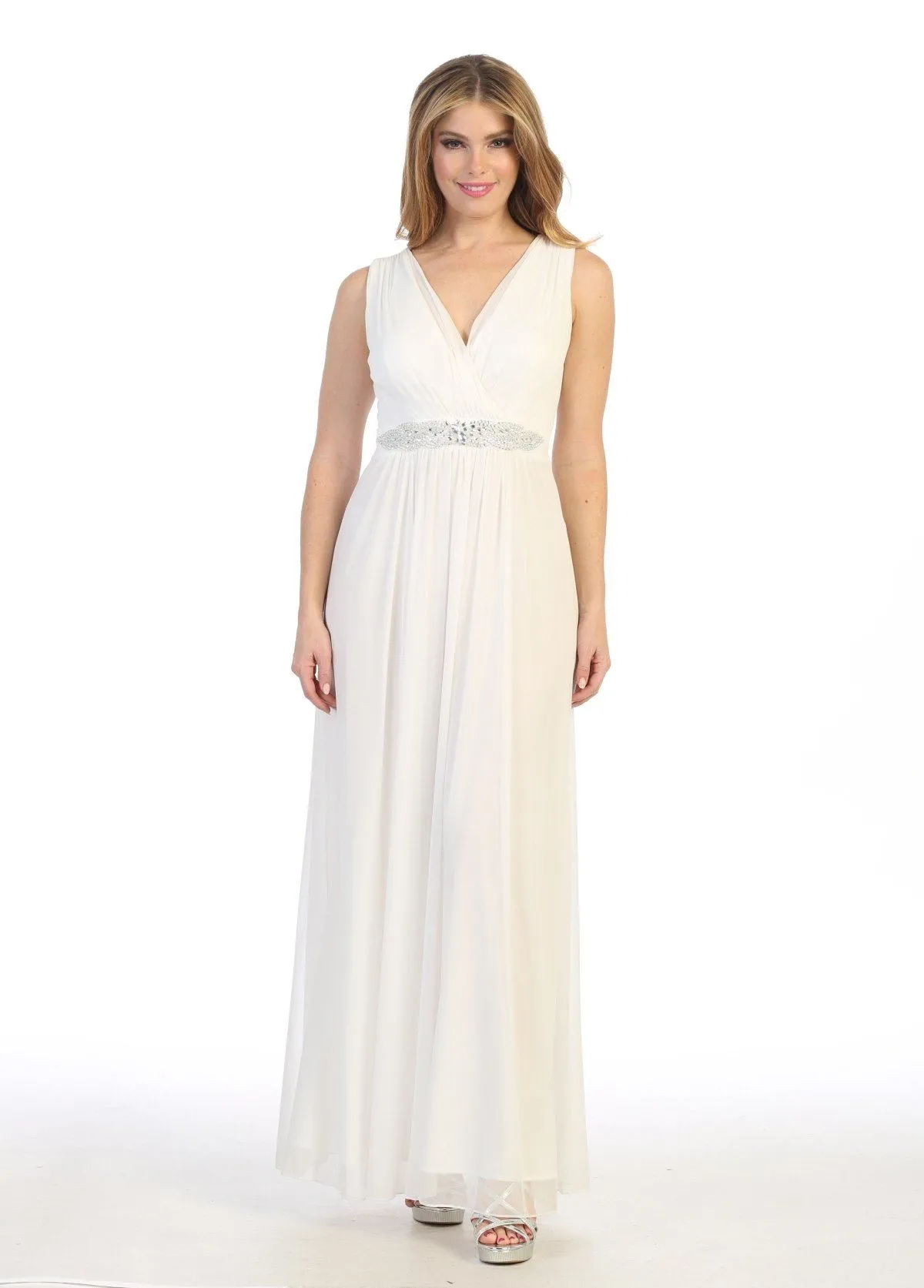 Ruched Long A-line Sleeveless Chiffon Dress by Celavie 6474