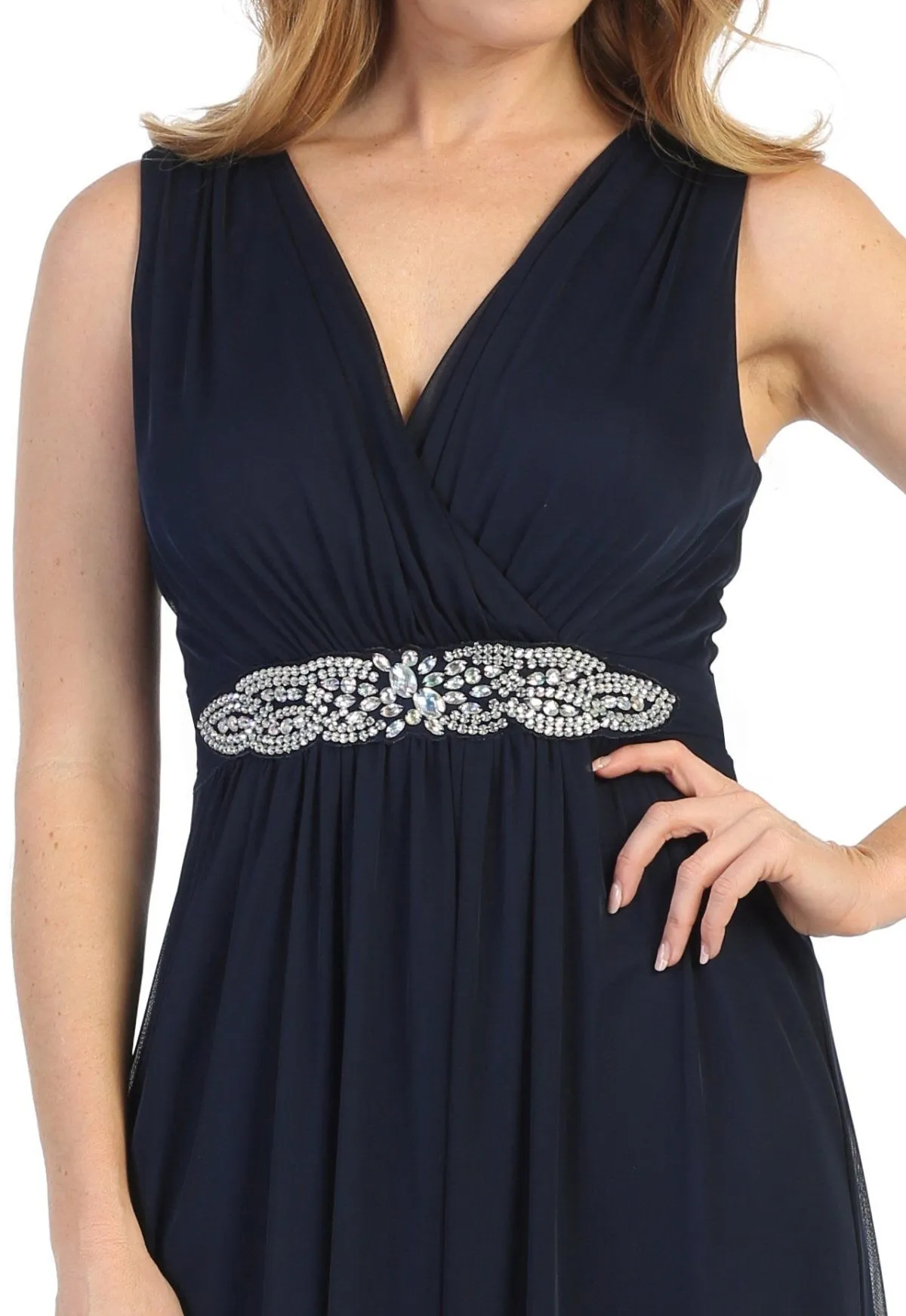 Ruched Long A-line Sleeveless Chiffon Dress by Celavie 6474