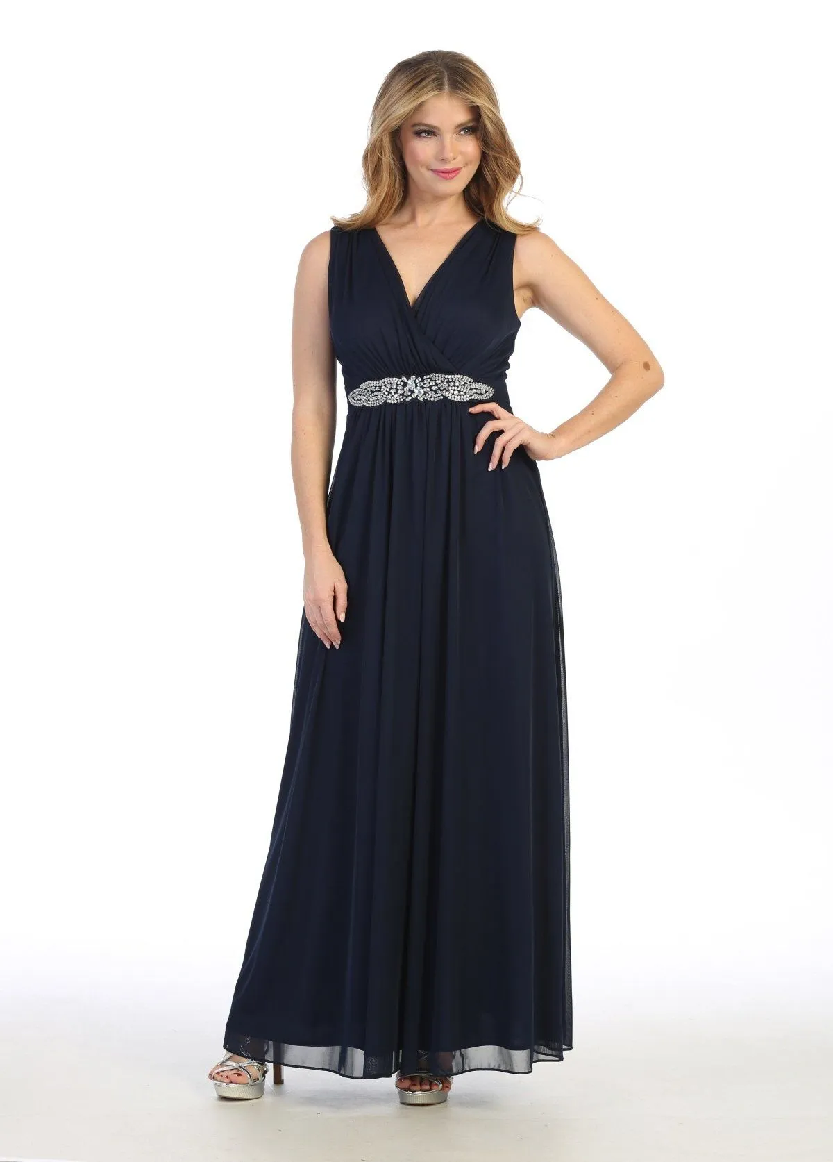 Ruched Long A-line Sleeveless Chiffon Dress by Celavie 6474