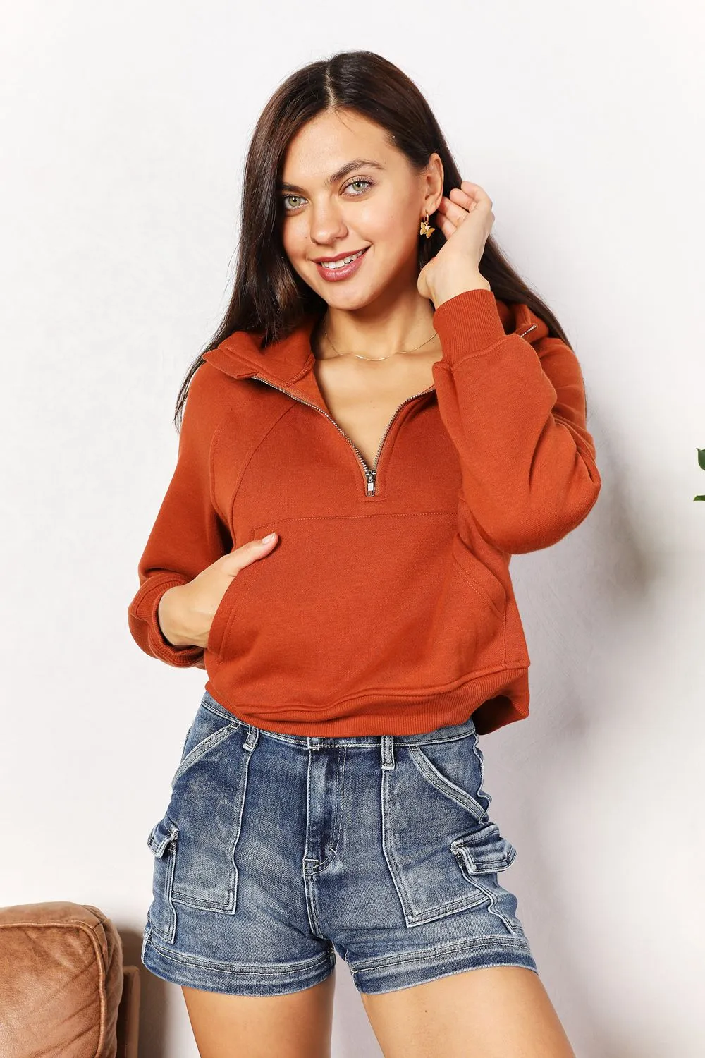 Rust Cropped Hoodie