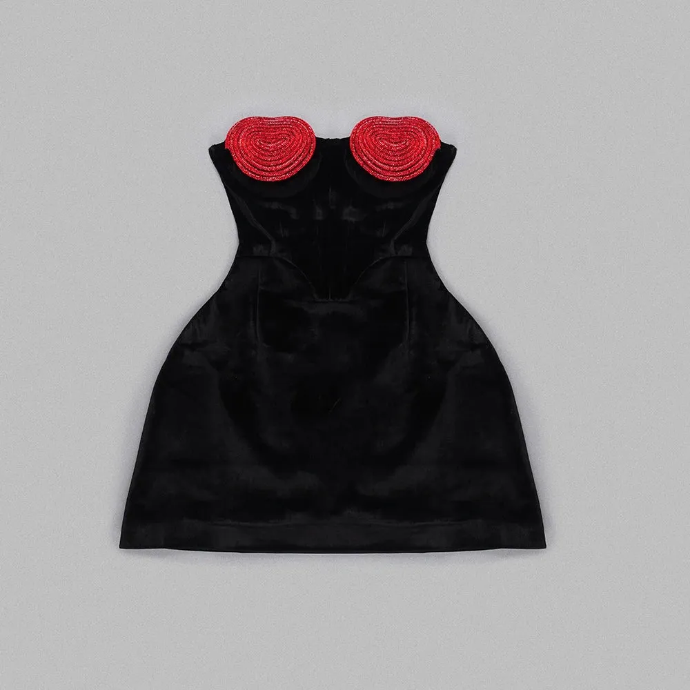 Trend4us Luxe Beaded Heart Velvet Strapless Dress