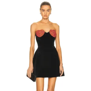Trend4us Luxe Beaded Heart Velvet Strapless Dress