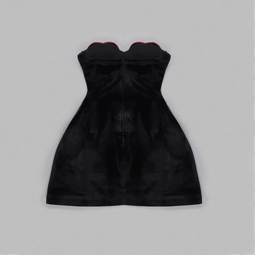 Trend4us Luxe Beaded Heart Velvet Strapless Dress
