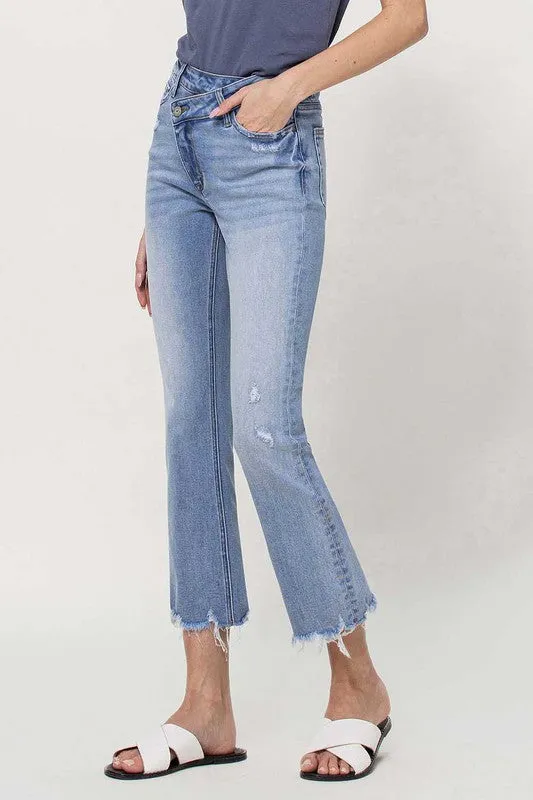 VERVET - High Rise Criss Cross Kick Flare - BELLA