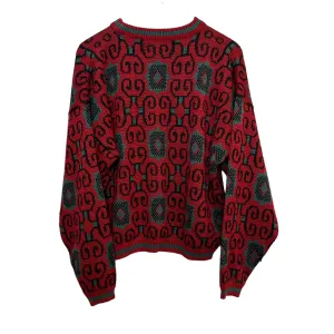 Vintage 80s Saturdays Generation Sweater Crewneck Pullover Red Green Geometric Medium