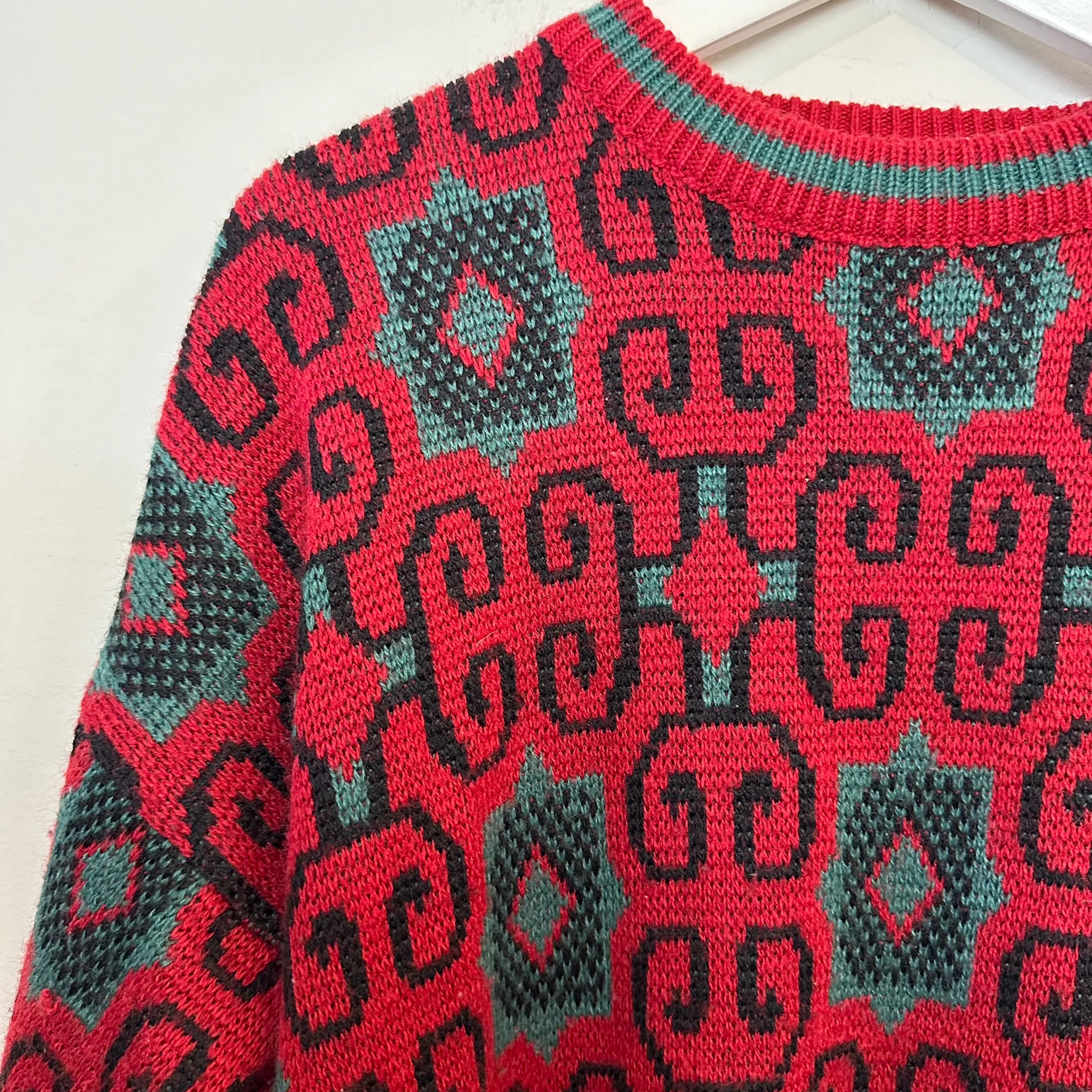 Vintage 80s Saturdays Generation Sweater Crewneck Pullover Red Green Geometric Medium