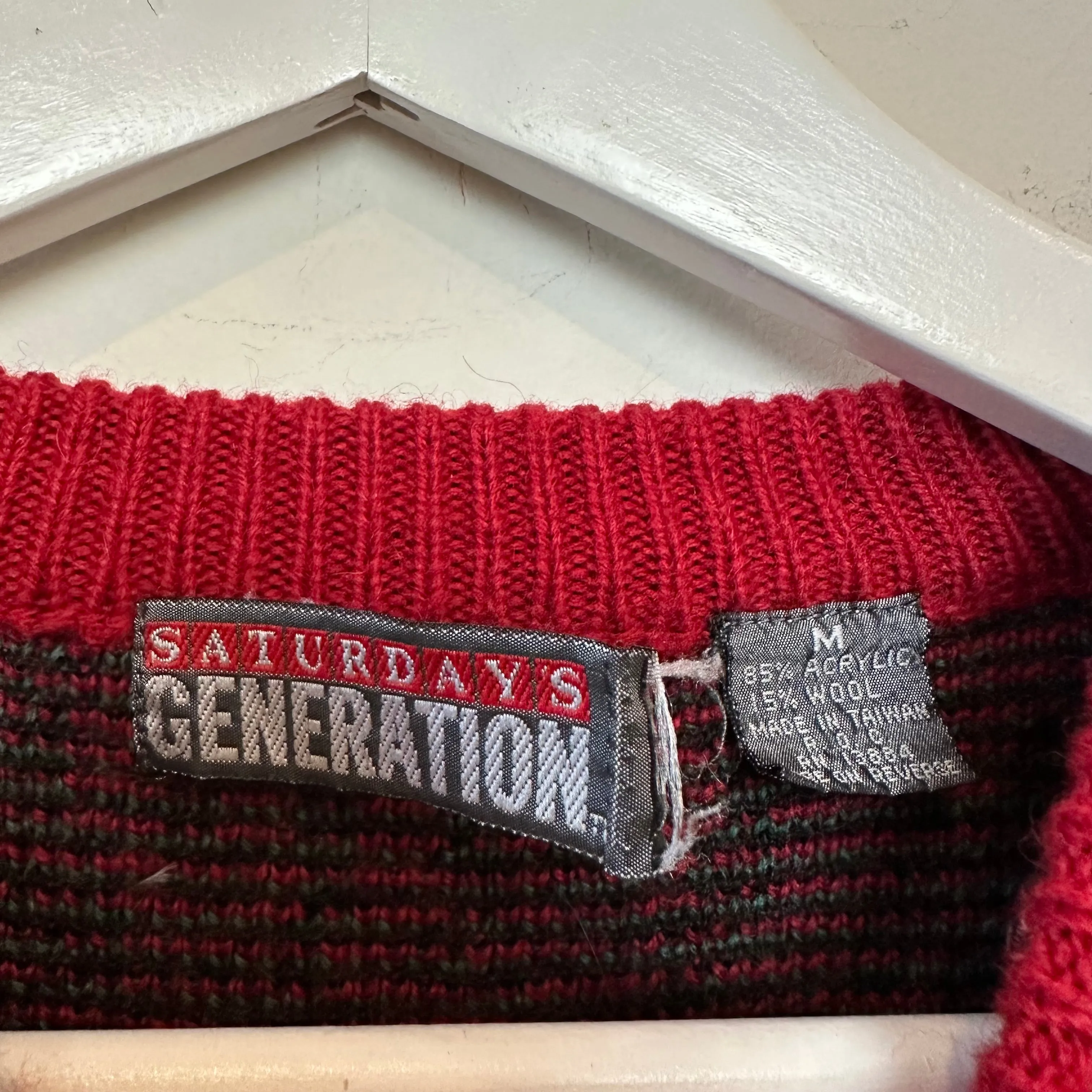 Vintage 80s Saturdays Generation Sweater Crewneck Pullover Red Green Geometric Medium