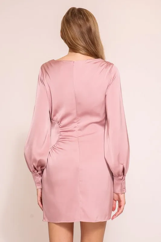 Waist Ashirred Satin Dress
