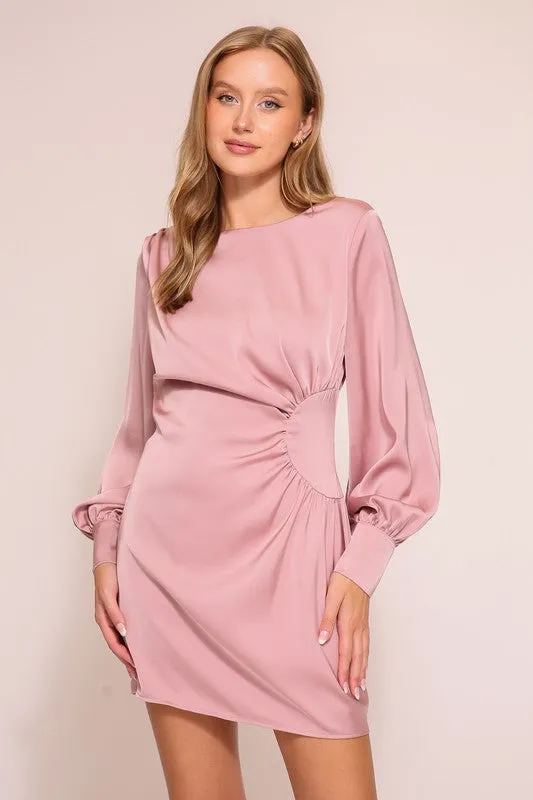 Waist Ashirred Satin Dress