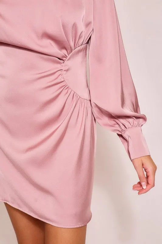 Waist Ashirred Satin Dress
