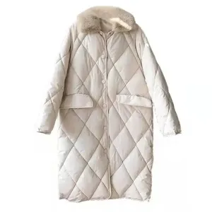 Women's Stylish Oversized Quilted Coat with Fur Collar and Buttons | Ideal for Autumn/Winter