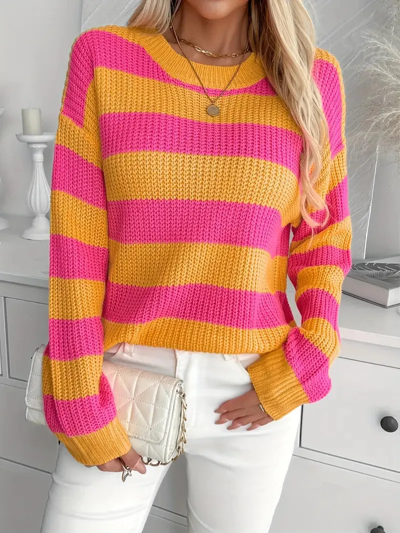 Women's Stylish Striped O-neck Knit Jumper | Ideal for Autumn/Winter