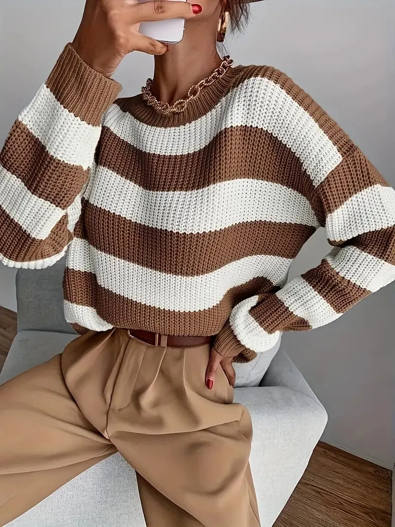 Women's Stylish Striped O-neck Knit Jumper | Ideal for Autumn/Winter