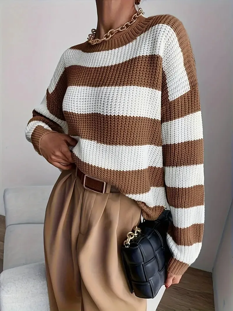 Women's Stylish Striped O-neck Knit Jumper | Ideal for Autumn/Winter