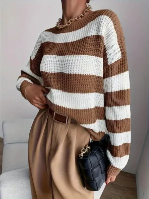 Women's Stylish Striped O-neck Knit Jumper | Ideal for Autumn/Winter