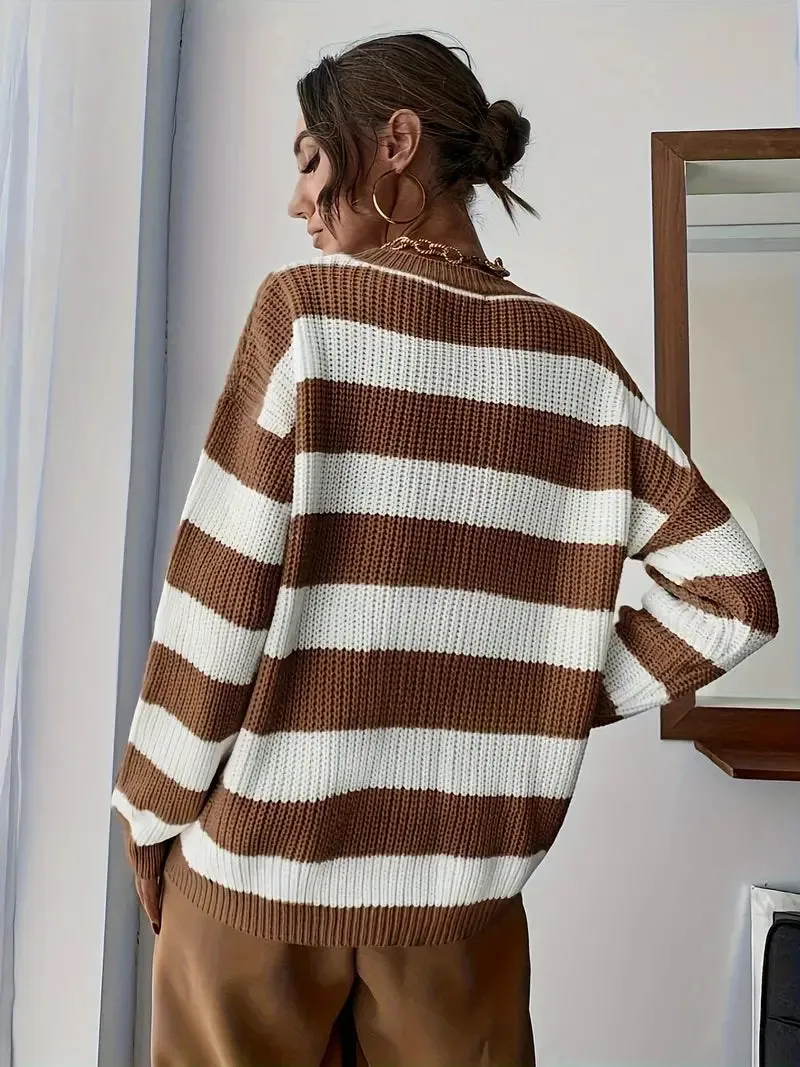 Women's Stylish Striped O-neck Knit Jumper | Ideal for Autumn/Winter