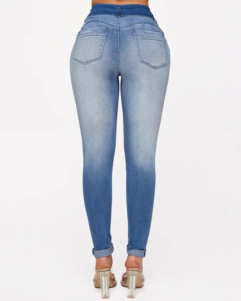 Zip Fly Ombre Ripped Skinny Jeans
